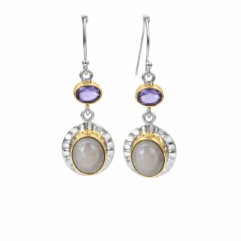 Artystyczne kolczyki z Ametystem i Kwarcem srebrne HANDMADE