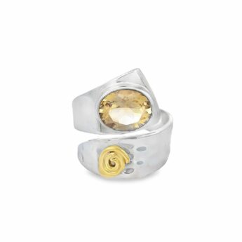 Artystyczny Pierścionek otwarty z Cytrynem srebrny HANDMADE