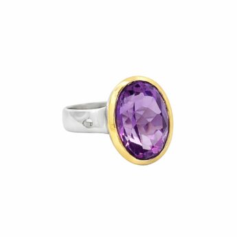 Artystyczny Pierścionek duży z Ametystem srebrny HANDMADE