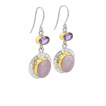 Artystyczne kolczyki z Ametystem i Kwarcem srebrne HANDMADE