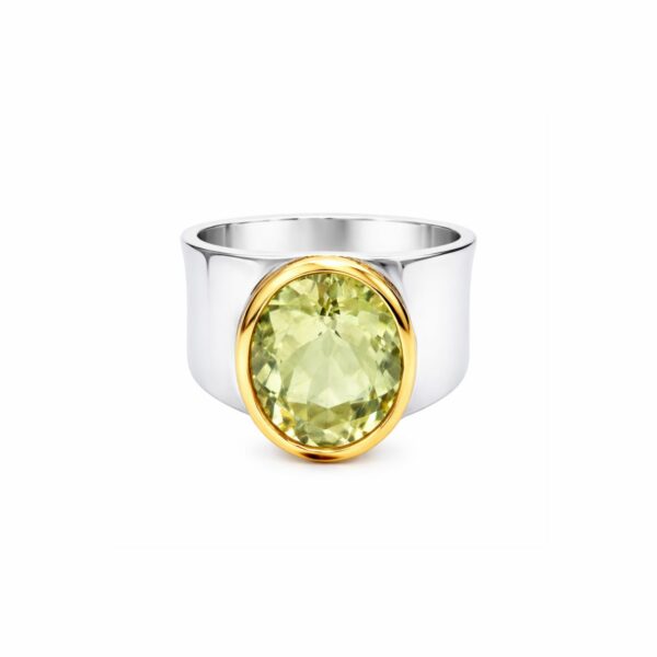 Artystyczny Pierścionek szeroka obrączka z zielonym ametystem srebrny HANDMADE