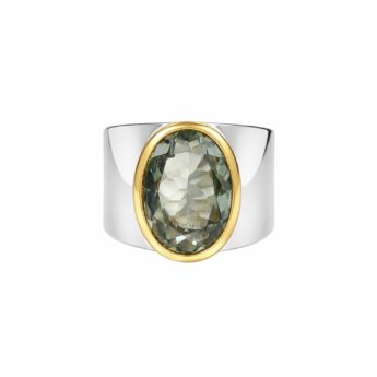 Artystyczny Pierścionek szeroka obrączka z Zielonym Ametystem