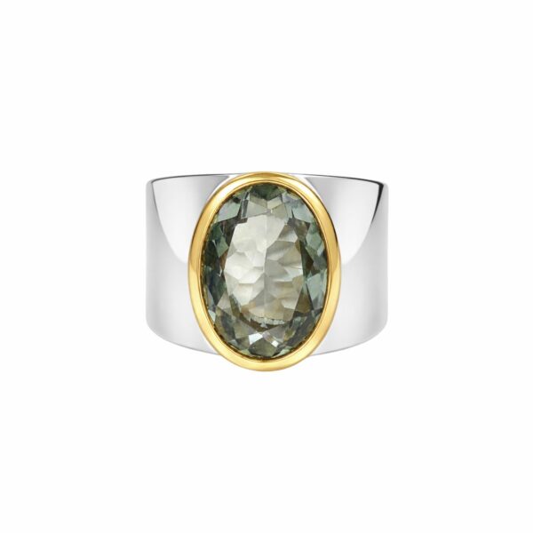 Artystyczny Pierścionek szeroka obrączka z Zielonym Ametystem