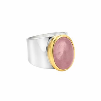 Artystyczny Pierścionek szeroka obrączka z Różowym Kwarcem srebrny HANDMADE