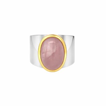 Artystyczny Pierścionek szeroka obrączka z Różowym Kwarcem srebrny HANDMADE