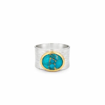 Artystyczny Pierścionek szeroka obrączka z Turkusem srebrny HANDMADE