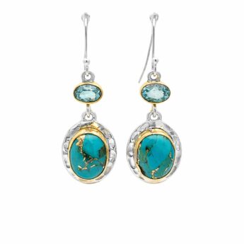 Artystyczne kolczyki z Topazem i Turkusem srebrne HANDMADE