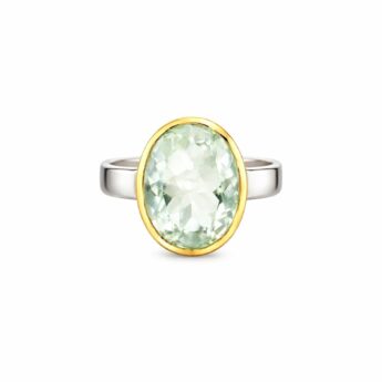 Artystyczny Pierścionek duży z zielonym Ametystem srebrny HANDMADE