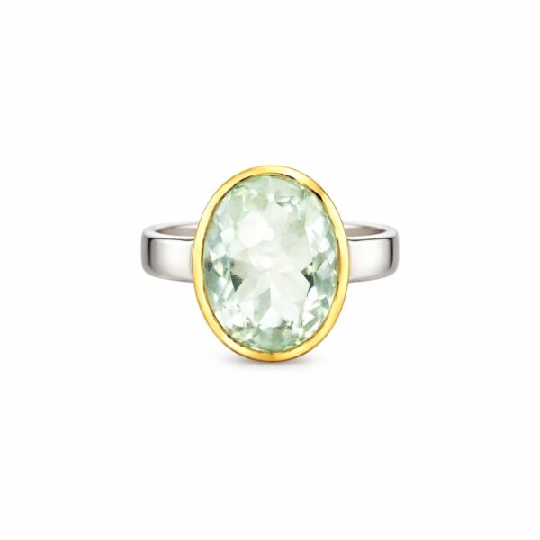 Artystyczny Pierścionek duży z zielonym Ametystem srebrny HANDMADE