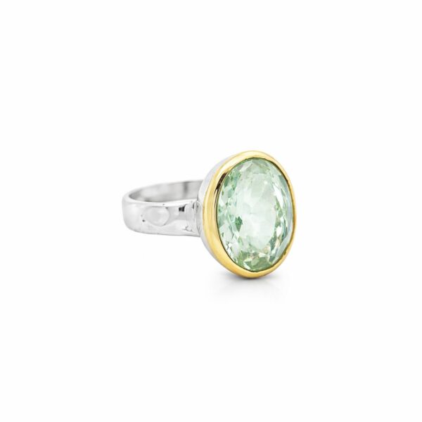 Artystyczny Pierścionek duży z zielonym Ametystem srebrny HANDMADE