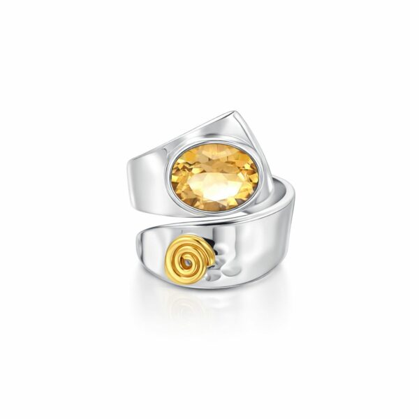 Artystyczny Pierścionek otwarty z Cytrynem srebrny HANDMADE