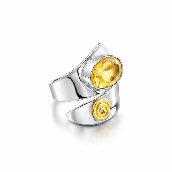 Artystyczny Pierścionek otwarty z Cytrynem srebrny HANDMADE