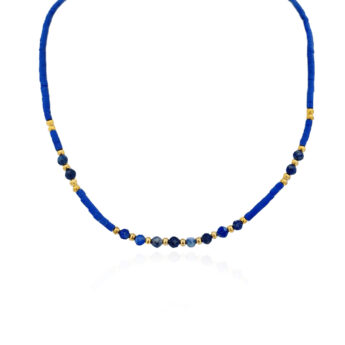Naszyjnik z brązu z naturalnymi lapisami lazuli