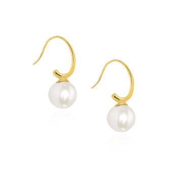 Złote kolczyki ze stali szlachetnej z naturalną perłą na haczyku