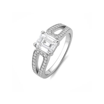 Srebrny pierścionek z moissanitem 1,00 ct w szlifie Asscher i ażurową obrączką